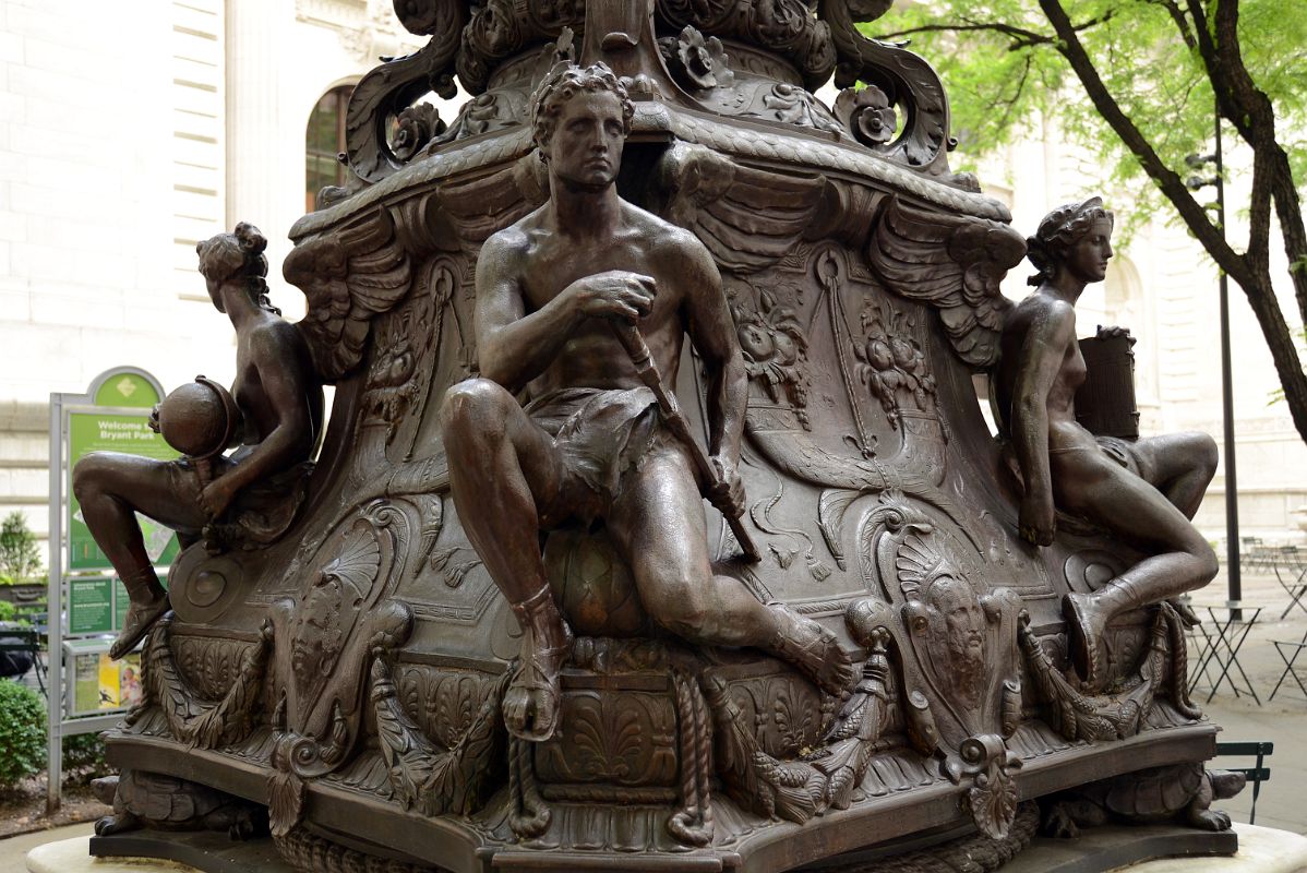 05-2 One Of The Two Flagpoles Sculpted by Raffaele Menconi Outside New York City Public Library Main Branch